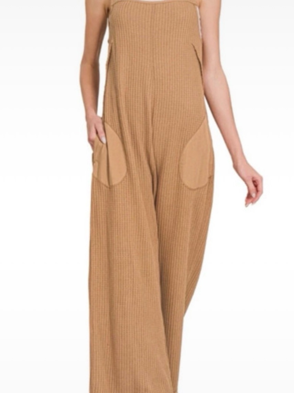 Zenana Outfitters Waffle-Knit Tan Jumpsuit - Picture 3 of 3